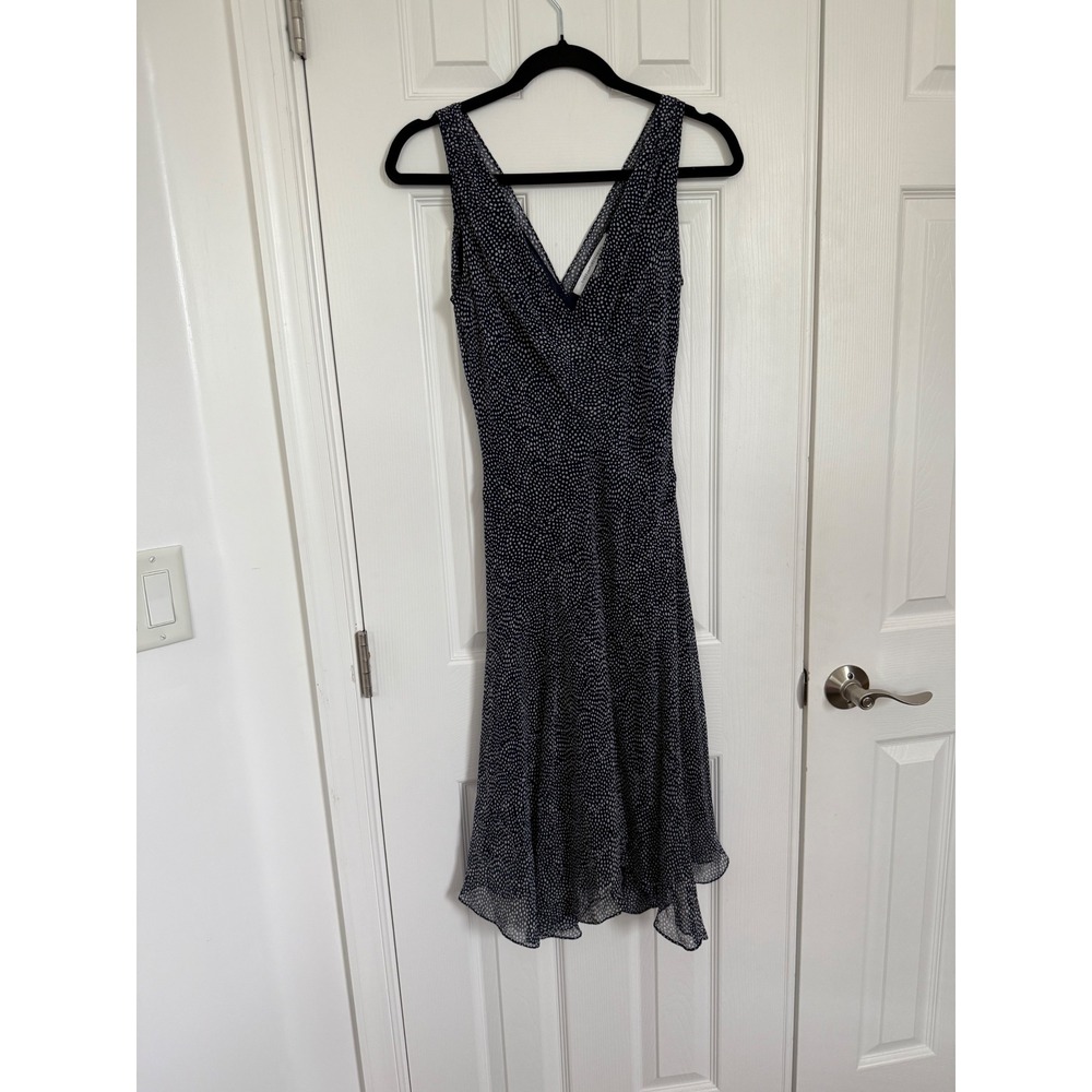 Diane von Furstenberg DVF Dita 100% Silk Navy Polka Dot V-Neck Midi Dress 2 EUC